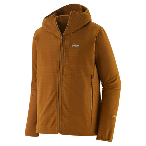 Patagonia M\'s R1 TechFace Fitz Roy Trout Hoody Shelter Brown ryhmässä Vaatteet ja kengät / Vaatetus / Villapaidat / Hupparit @ Sportfiskeprylar.se (81786-SHBN-Sr)