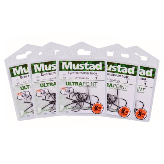 Mustad Eyed Baitholder Hook Pack x5 ryhmässä Koukut & Tarvikkeet / Koukut / Specimenkoukut @ Sportfiskeprylar.se (MUSTADEYEDBAITHOLDERPACK)