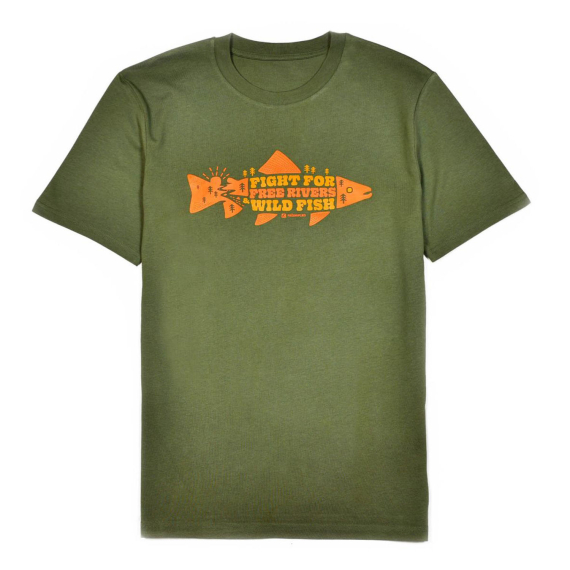 Frödin \'Free Rivers & Wild Fish\' T-Shirt - Khaki Green ryhmässä Vaatteet ja kengät / Vaatetus / T-paidat @ Sportfiskeprylar.se (OT-FRLr)